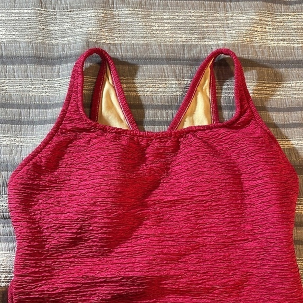 Fuschia Ripped Mid Black Scoop V-Neck Line Swimsuit Size 18 Pre-Owned #7226 - Picture 2 of 4